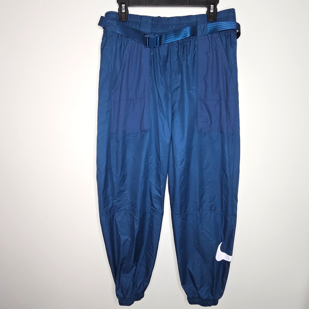Nike Swoosh Pants Womens Large Active Valerian Blue Joggers Belted Loose Fit NEW